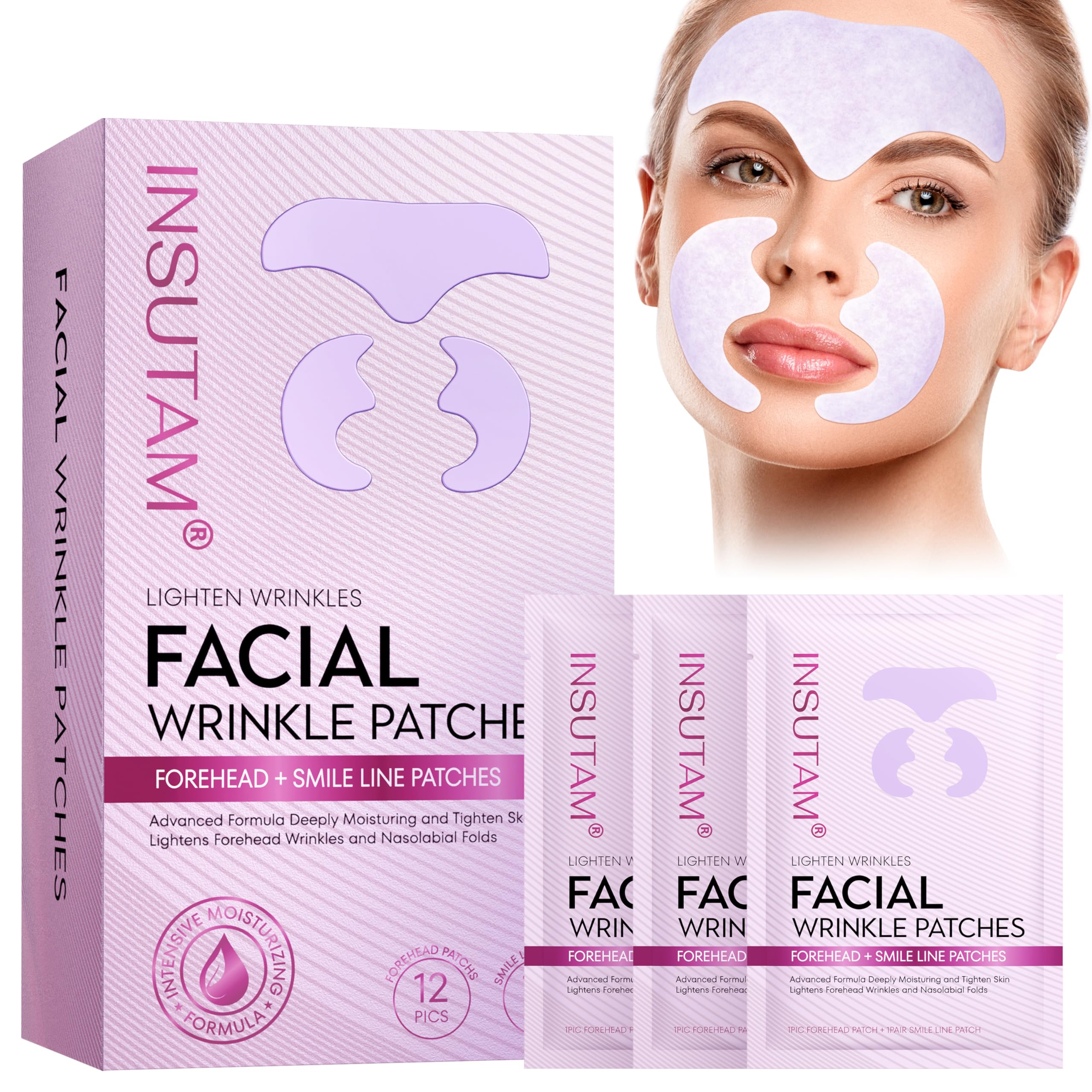Insutam Forehead fine line Patches for Anti-fine line: Overnight Face fine line Patches to Lift Smile Lines for Women (PINK)