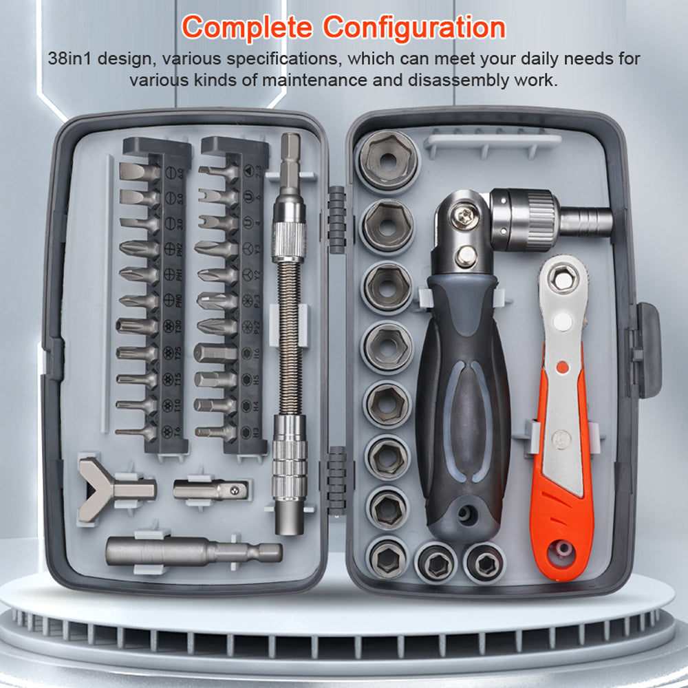 38in1 Multifunctional Ratchet Wrench Screwdriver Set Practical Motorcycle Bicycle Bathroom Air Conditioner Auto Repairs Maintenance Tool Set Household Hardware Combination Tool Set
