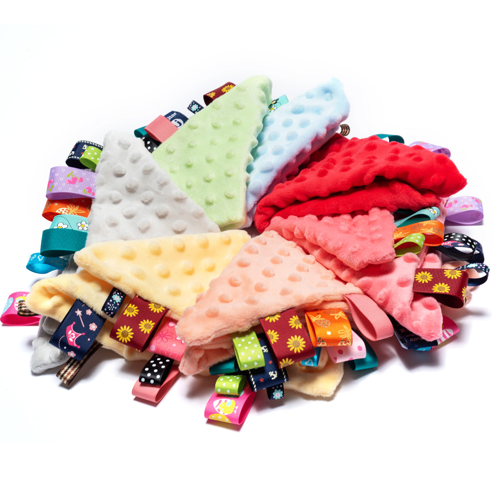 Baby Appease Towel Comfortable Baby Tag Security Blanket with Colorful Tags Soft Comforter Plush Soothing Towel for Infants Toddlers