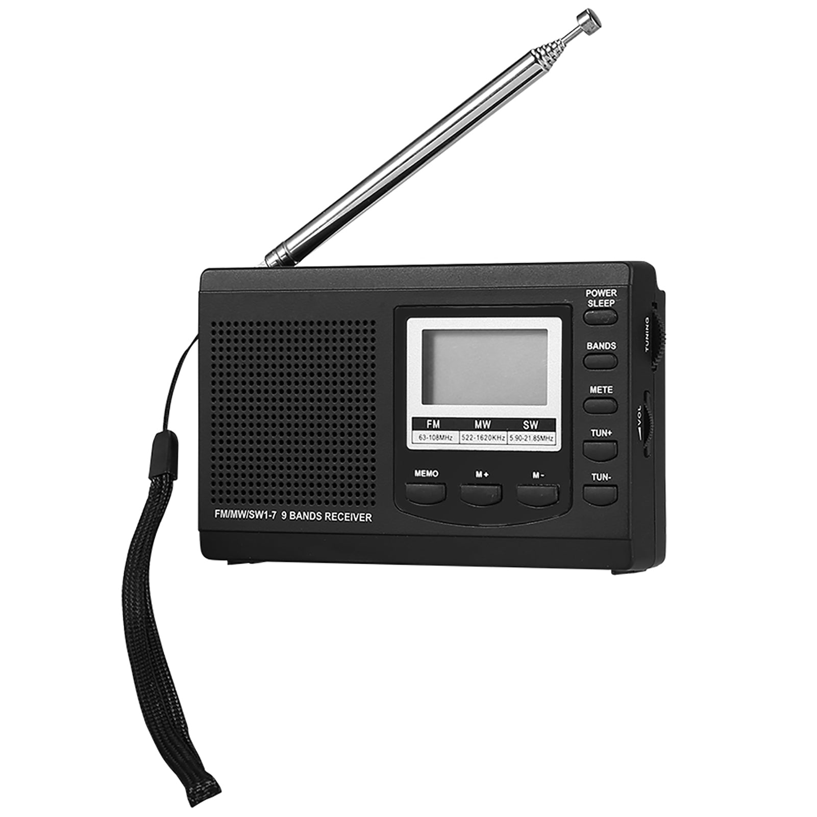 VBESTLIFE Portable Mini Radios FM/MW/SW Receiver w/ Digital Alarm Clock FM Radio Receiver Black