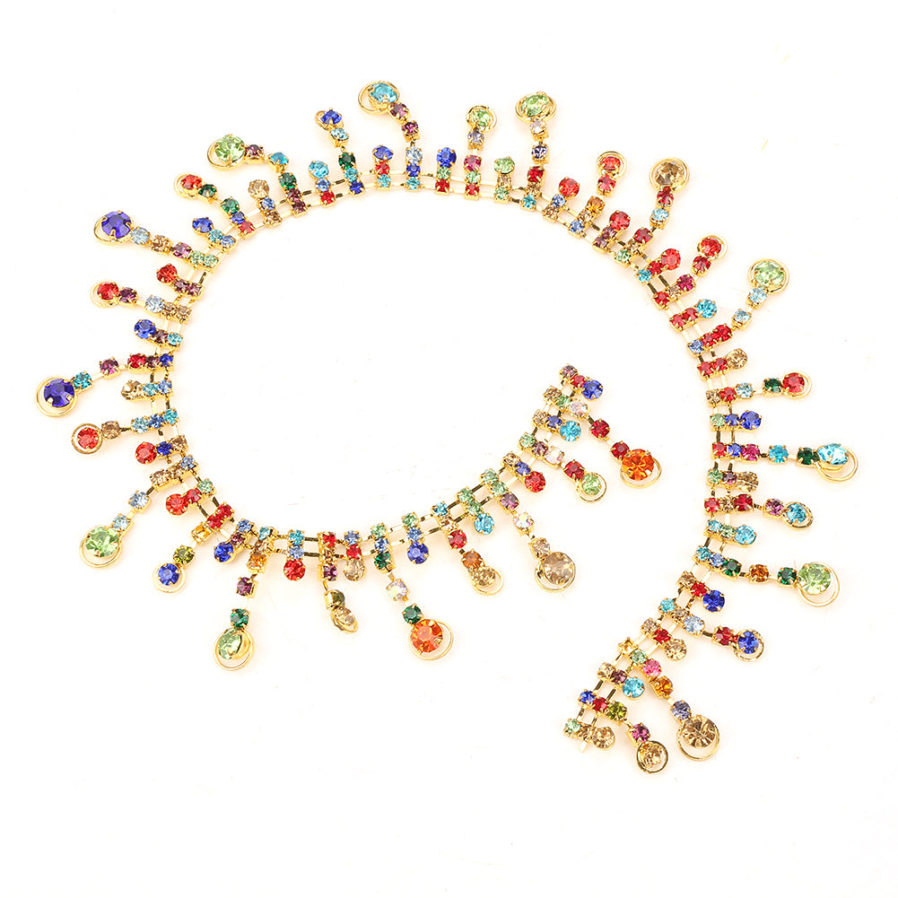1 Yard Rhinestone Crystal Trim Chain Wedding Dress Decor Sewing Clothing Accessories(Colorful)