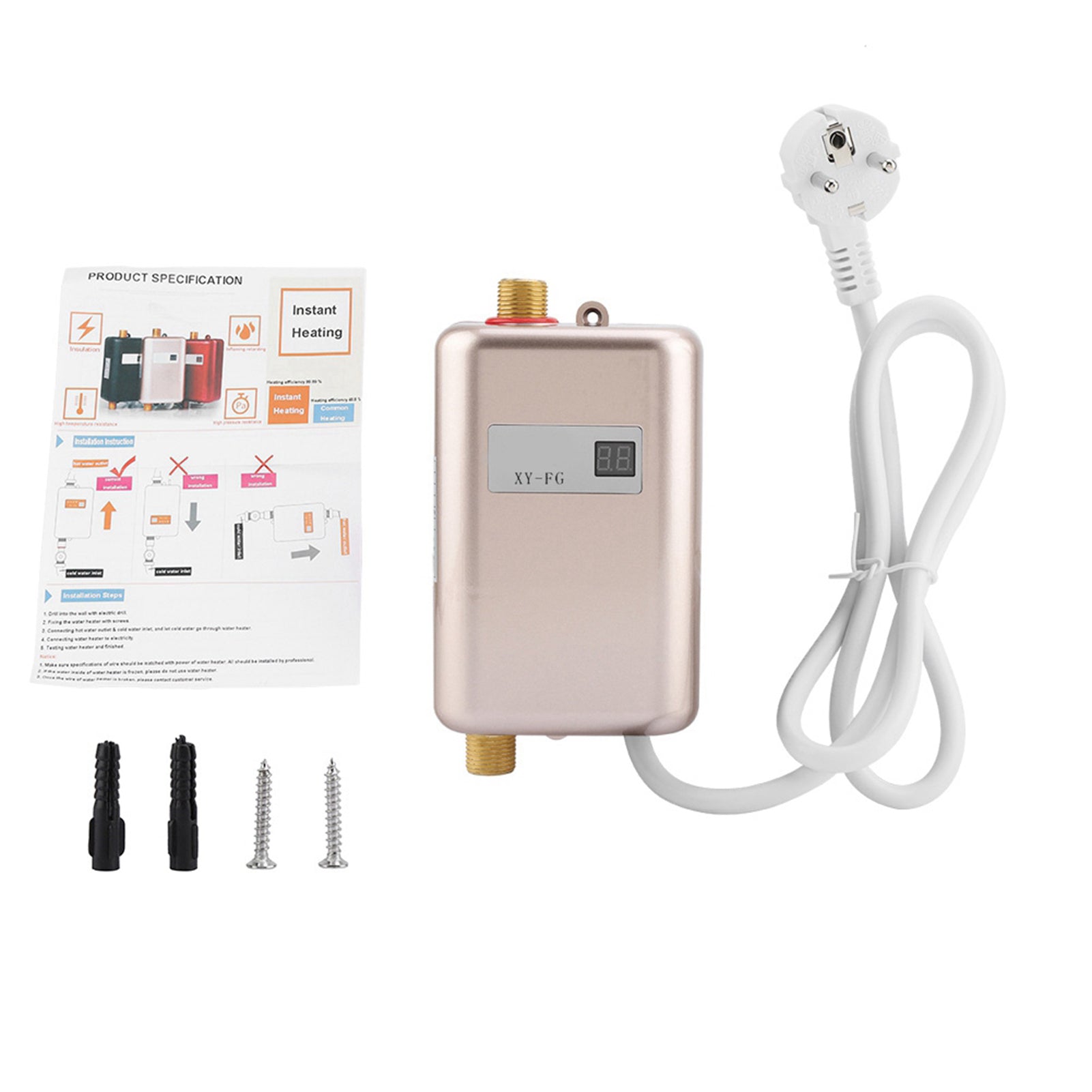 3800W Mini Electric Tankless Instant Hot Water Heater Bathroom Kitchen Washing  Golden