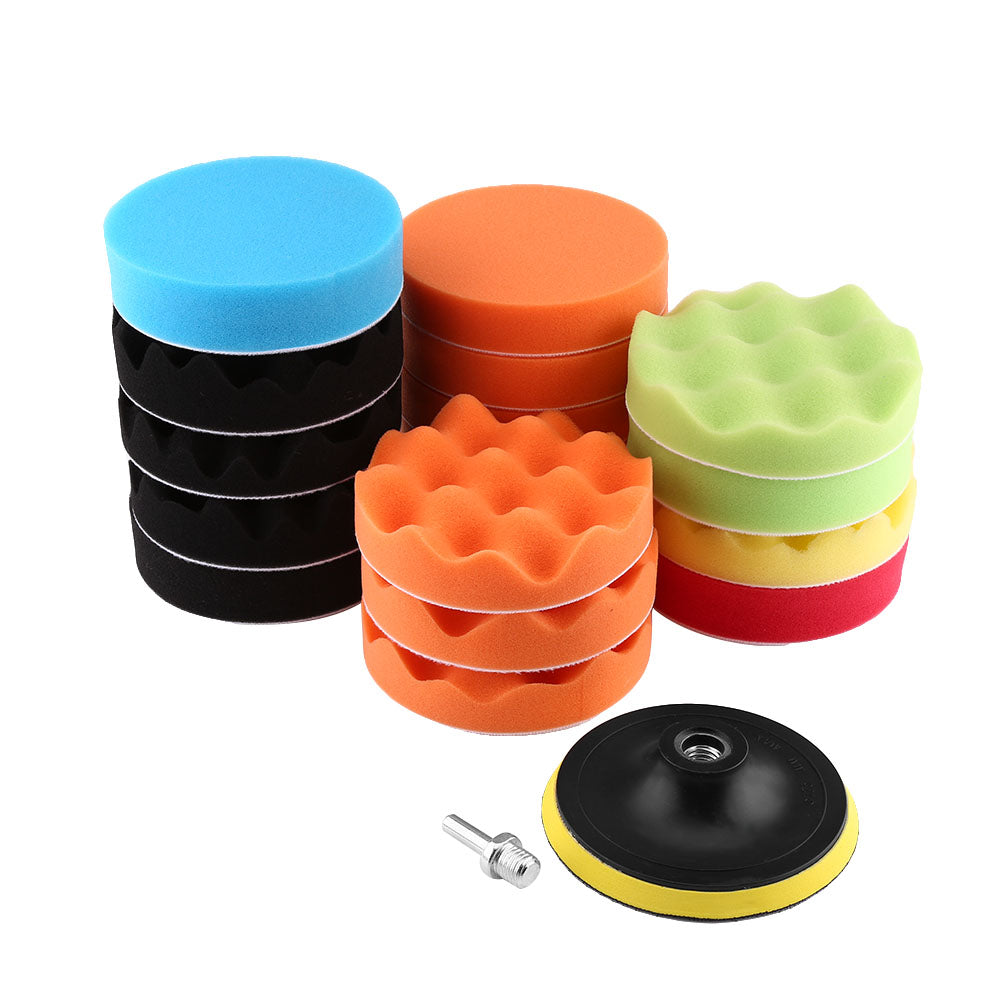 19Pcs 5" Sponge Buffing Polishing Waxing Pad Kit for Car Polisher Buffer with M14 Drill Adapter