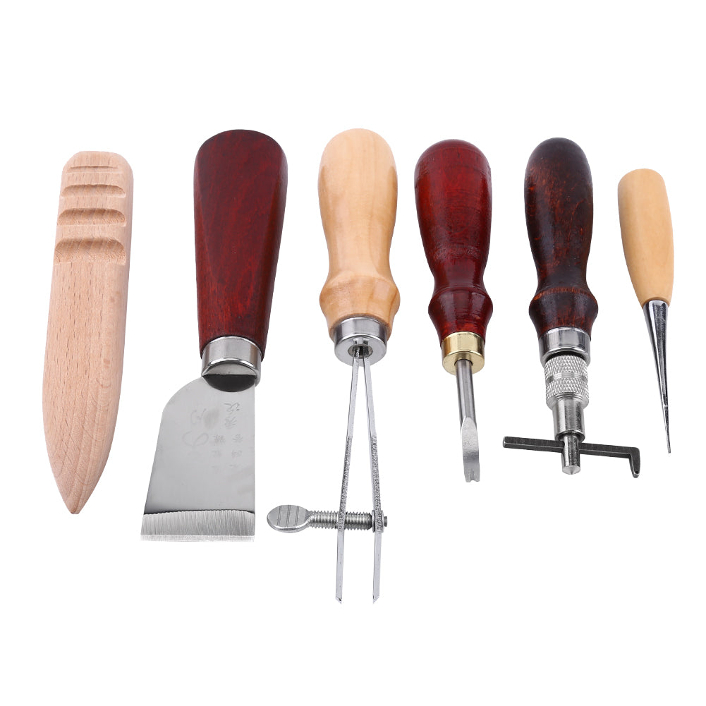 Leather Craft Hand Tool Awl Groover Beveler Edge Slicker Skiving Creaser Kit