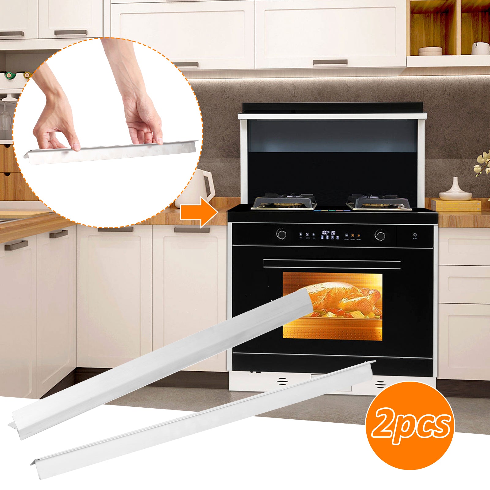 2 Pack 20.27Inch Stainless Steel Stove Gap Cover , Stove Filler Between The Countertop And Stove Top, Effectively Seal The Gap Between The Cabinet And Stove To Prevent Oil Spills On The Countertop