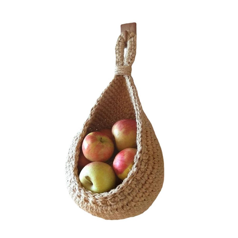 Hanging Wall Vegetable Fruit Basket Kitchen Hanging Storage Farm House Basket Bohemian Handwoven Wall Mount Fruit Veggie Basket