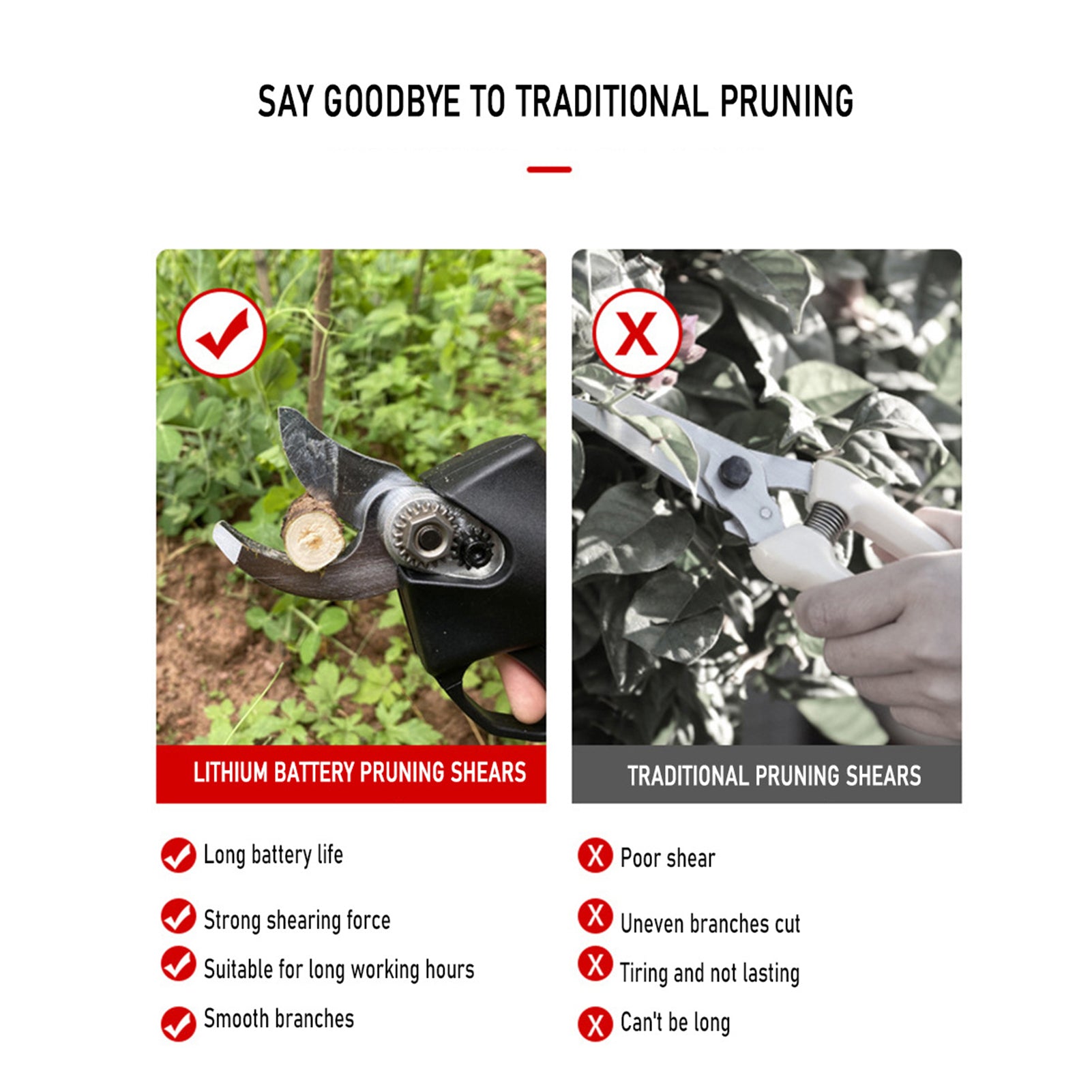 21V Portable Handheld Cordless Electric Pruning Shears with Carry Case Rechargeable 1200mAh Lithium Battery & Charger Powered Tree Branch Pruner Garden Clippers 30mm Cutting Diameter