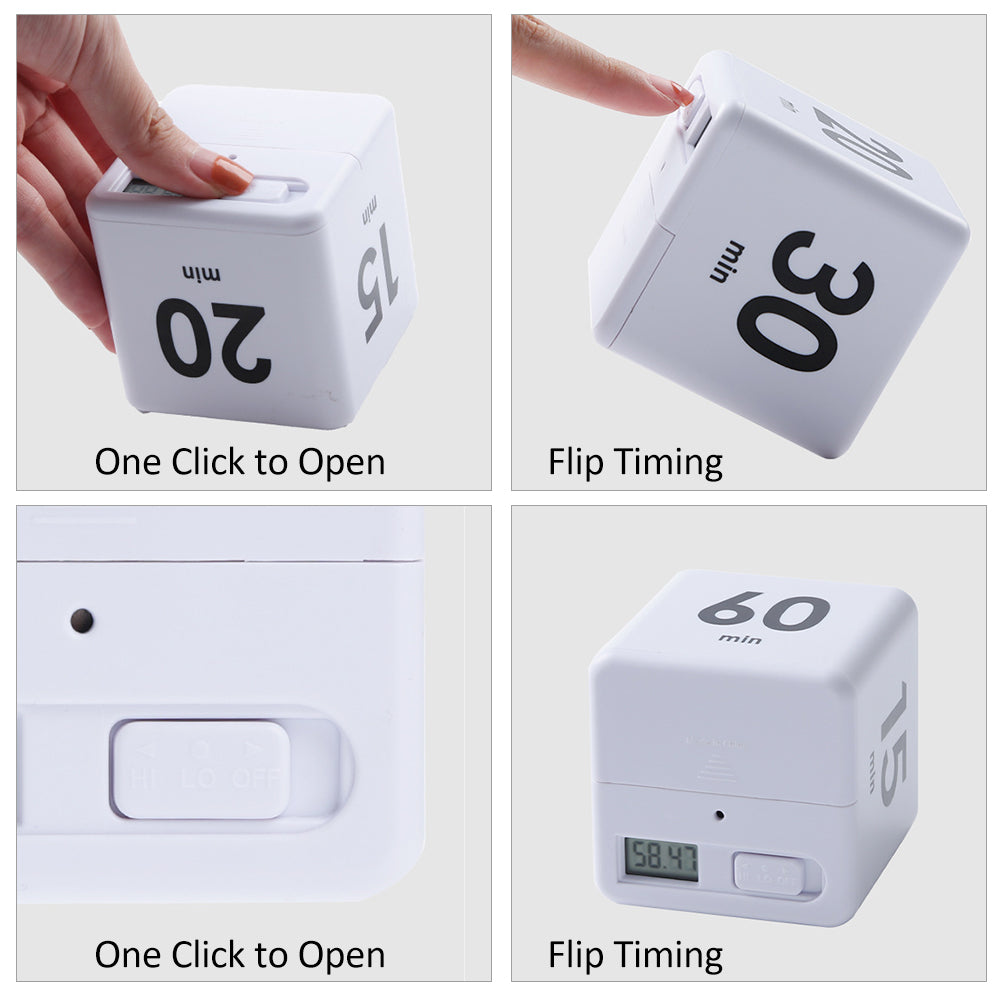 Cube Timers Time Management and Countdown Settings with Gravity Sensor Flip Timer 2.6 Inch Kids Timer 15-20-30-60 Minutes for Studying Cooking Reading Exercise
