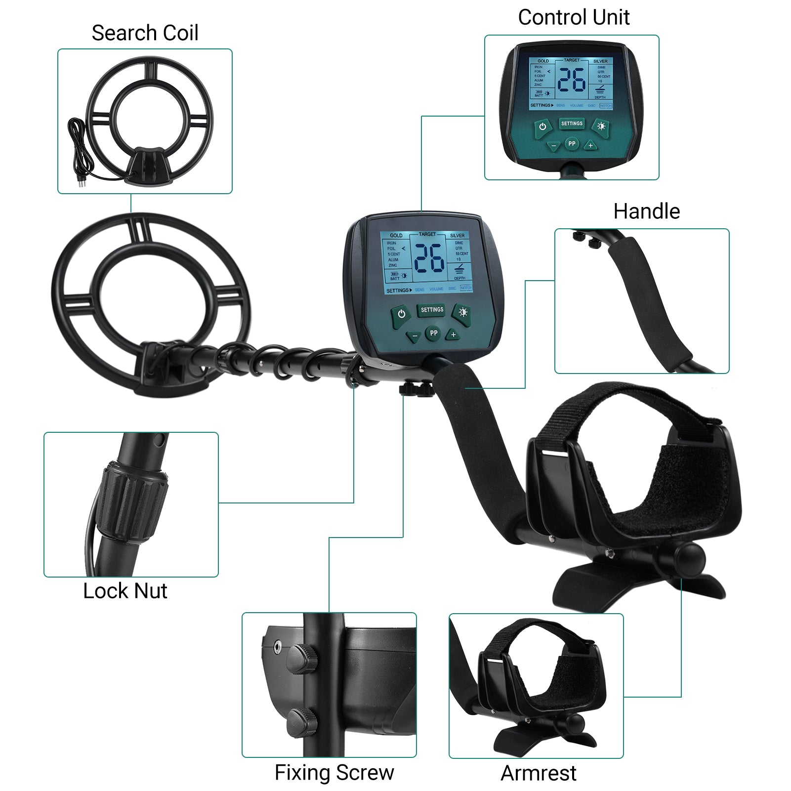 Metal Detectors for Adults Waterproof Professional Higher Accuracy Gold Detector with LCD Display 4 Mode All Metal Disc Notch Pinpoint Underground Treasure Finder Handheld Outdoor Treasure Hunt Gold Silver Copper